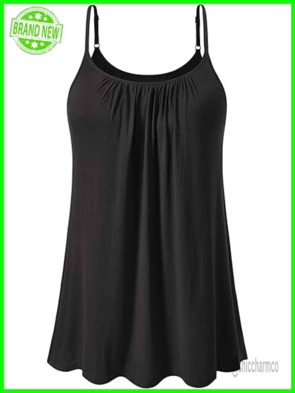 Built in Bra Pleated Cami with Adjustable Spaghetti Straps